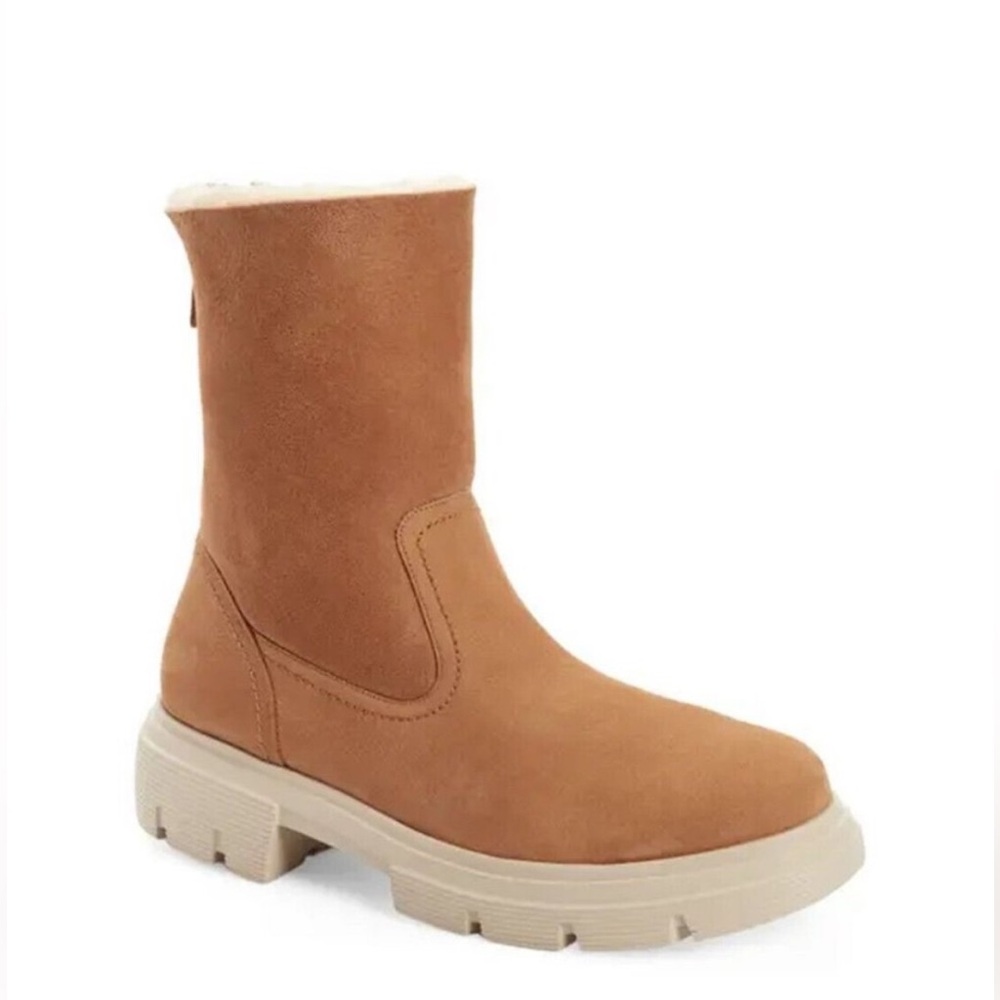 PAUL GREEN PALMER GENUINE SHEARLING LINED LUG BOOT IN CARAMEL LEATHER 6.5 US